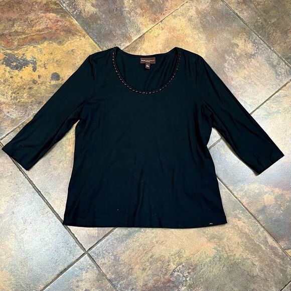 Dana Buchman Signature Black 3/4 Sleeve Tee Rope Chain Collar Large - Picture 3 of 9